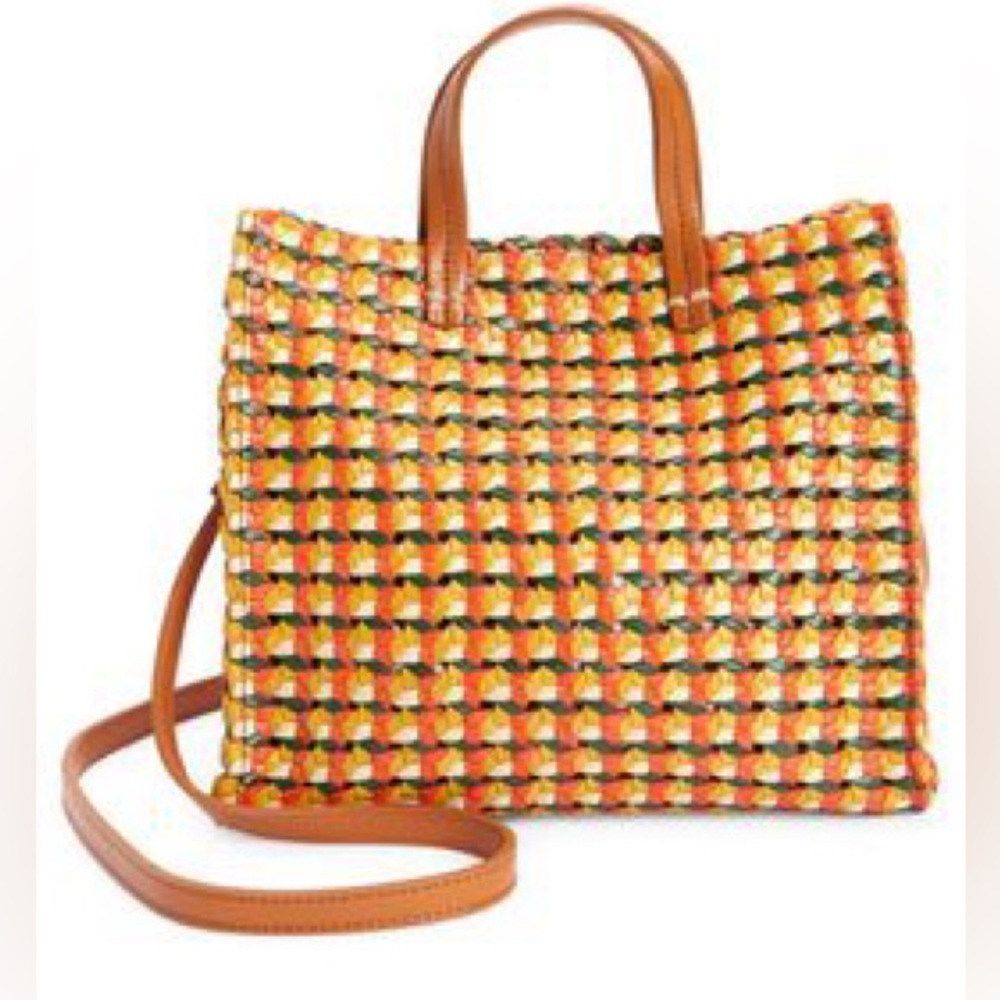 Clare V Petite Woven Leather Tote in Marigold Rattan- like new
